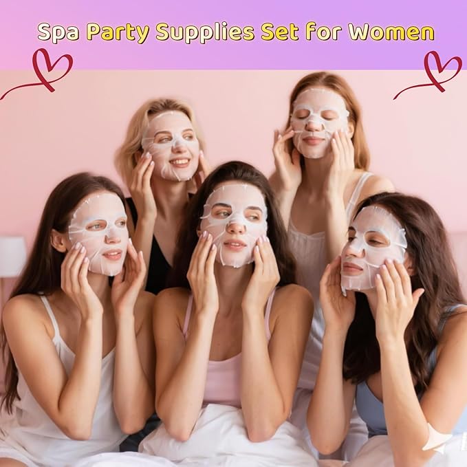 16 PCS Spa Party Supplies for Girls，Spa Party Favors Include Facial Masks, Lip Mask & Under Eye Patches, Hand Masks, Foot Masks &Cervical Masks for Girls, Sleepover Party gifts