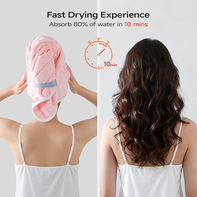 REDKISS 3 Pack Extra Large Microfiber Hair Towels with Elastic Strap - Quick Dry, Anti-Frizz Turbans for Long, Thick, Curly Hair