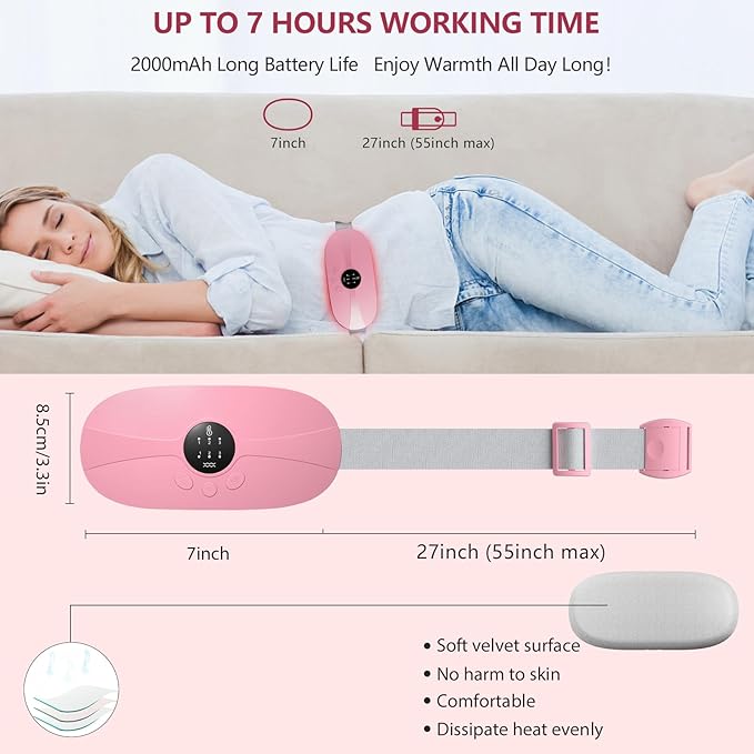 HOTBAG Heating Pad for Period Cramps Portable Cordless 3S Fast Period Heating Pad Cramp Relief with 3 Heat Levels and 3 Massage Modes Menstrual Electric Waist Wrap Belt for Pain Relief Gifts for Her
