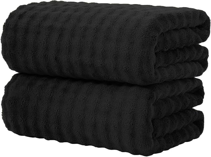 KBY Bath Towels Set of 2, Extra Large Bath Sheets 40X80 Inches,Quick Dry, Ultra Soft，Durable & Super Absorbent Oversized Bathroom Towel Sets for Adults, Gym, Spa, Pool & Hotel(Black)