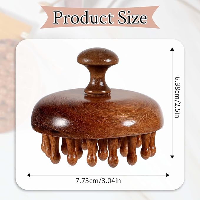 Wooden Scalp Massager & Hair Scrubber - Manual Head Massager with Sandalwood for Scalp Care, Portable Handheld Hair Growth Tool, Comfier Scalp Relaxation Brush for Stress Relief & Spa (Two-Piece Set)