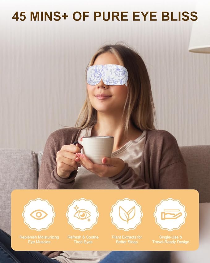 Heated Eye Mask Disposable 24 Pack, 45+ Min Self Heating Steam Eye Mask for Dry Eyes Dark Circles Puffy for Sleep Travel Office, Warming Rest Eyes Mask Best Gifts for Women (Chamomile)