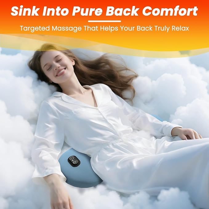 3-in-1 Electric Lumbar Support Pillow - Triple Fusion Back Massager with Heat, Vibration and Tractionage, Ergonomic Memory Foam Lower Back Massager for Pain Relief Deep Tissue, Blue