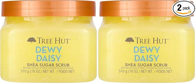 Tree Hut Dewy Daisy Shea Sugar Scrub, Exfoliating, Hydrating & Moisturizing Body Scrub with Shea Butter & Nourishing Essential Oils, Smooth & Soften Skin, 18 oz (Pack of 2)