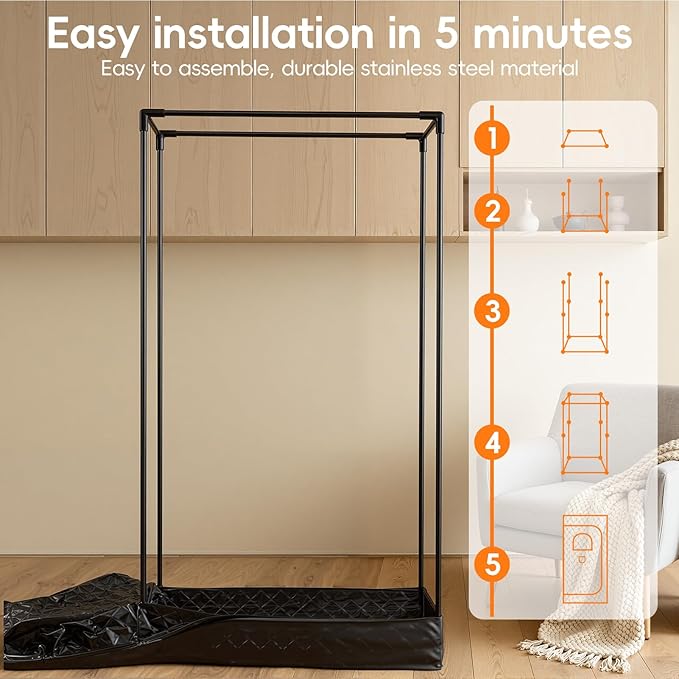 Portable Sauna for Home - Full Body Steam SaunaTent with 3L/1400W Steamer, Remote Control & Foldable Chair - Fast Heating Personal Sauna Box for Detox & Relaxation, 35" x 35" x 71" (Black)
