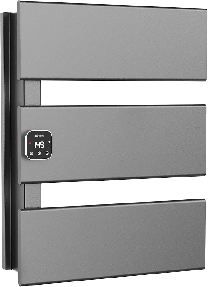 Electric Towel Warmer, Heated Towel Rack with Thermo Control and Timer, Fast Heating Towel Rail for Bathroom with Memroy Function, Work with Smart Plug, Left-Wiring, 3 Panel, Gun Gray