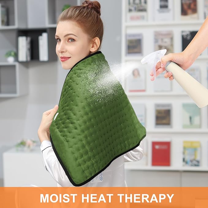 Deepsoon Heating Pad,Electric Heating Pads for Back,Neck,Moist Heating Pad for Abdomen Shoulder Knee Legs,Dry/Moist Heat&Auto Shut Off,Mother's Day Birthday for Men and Women,Green Black,33x17 Inch