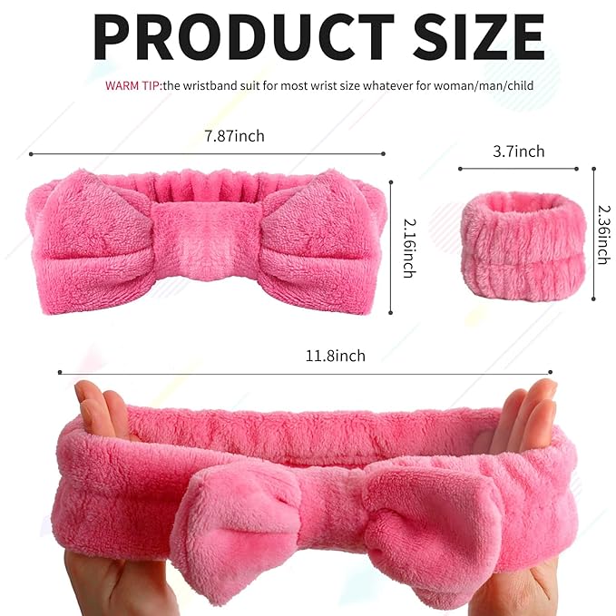 16pcs Skincare Headband Set, Headband Set for Face Washing Spa and Makeup, Including 1 Hairband, Wristband, 3 Hair Claw Clips and 10 Hair Ties, with Box, Gift for Women and Girls, Rose Red