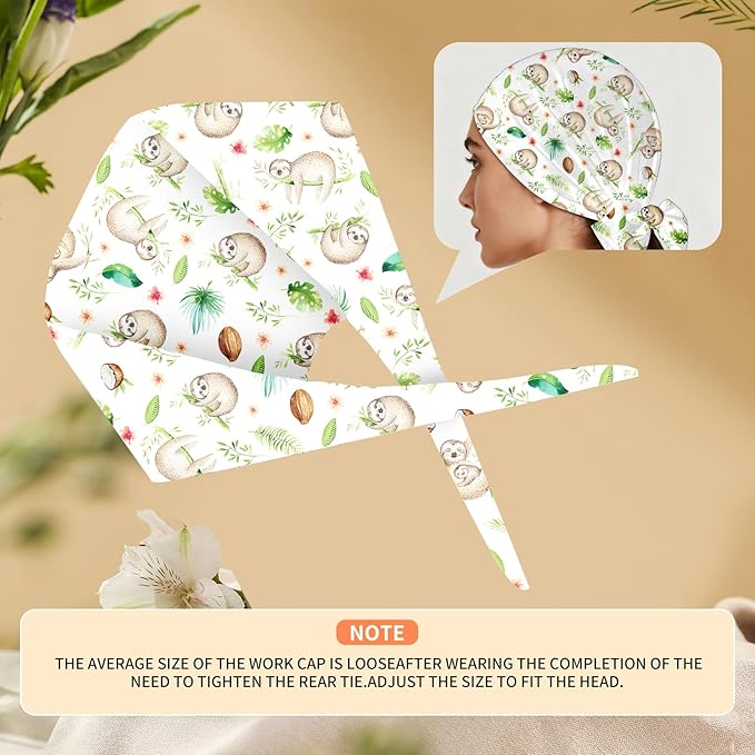 Adjustable Scrub Cap with Buttons & Sweatband, Working Hat with Elastic Tie Back, Unisex Nurse Surgical Caps for Women & Men