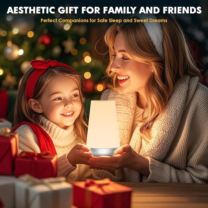 Auxmir Night Light for Kids Baby, 2500mAh13 RGB Colors & 5 Brightness, Portable Rechargeable LED Bedside Lamp for Baby Nursery, Night Lights for Bedroom Living Room Bathroom Hallways, Silver
