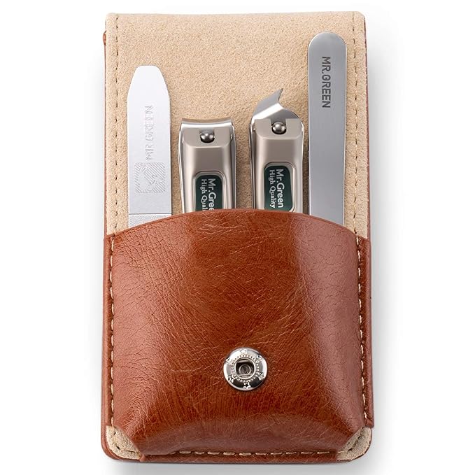 MR.GREEN Nail Clipper 4Pcs Set, Stainless Steel Manicure Pedicure Set, Medical Grade Grooming Kit with Travel Case Gift Box for Man & Woman
