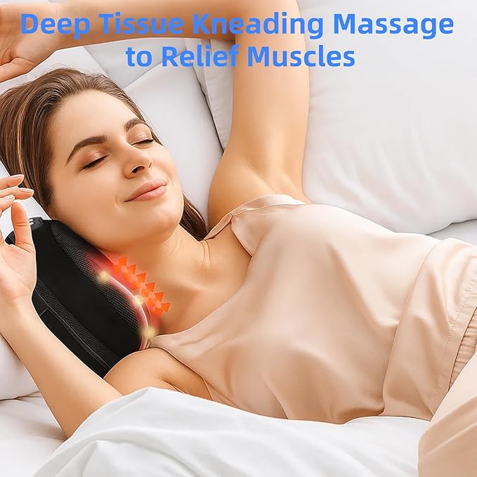 LEERCON Shiatsu Back Massager for Pain Relief Deep Tissue, with Heat Cordless Portable Back and Neck Massager, 3D Kneading Lower Back Electric Massage Pillow for Holiday Gifts for Men Women