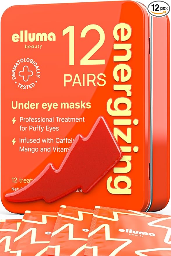 Under Eye Patches 12 Pairs of Themed Hydrogel Eye Gel Pads - For Puffy Eyes and Dark Circles, Under Eye Bags, Wrinkles - Energizing Set with Caffeine