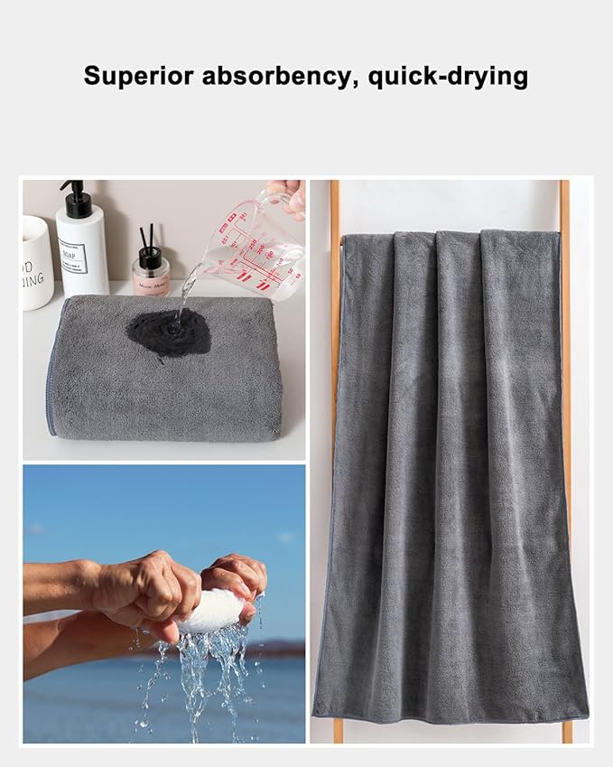 sakano 4-Piece Bath Towel Set,Quick-Dry Absorbent Lint Free & Launder Soft Coral Velvet Microfiber Towels for Bathing, Fitness, Spa, and Guest Use -Dark Gray, 28 x 55 inches