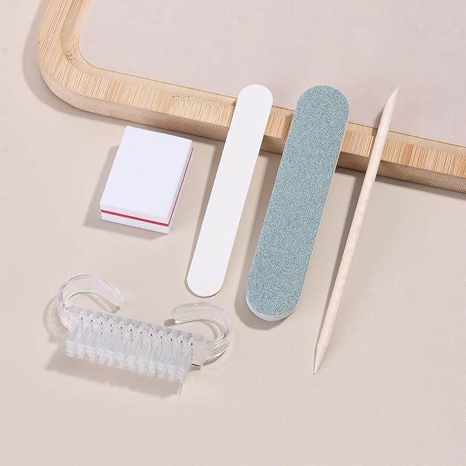 SUTOKAKA 10 Sets Disposable Manicure Prep Kit for Travel Home, Portable Basics 5 in 1 Nail Salon Pedicure Kit, Professional Nail Tools Supplies, Nail File, Mini Buffer, Wood Stick & Handle Grip Brush