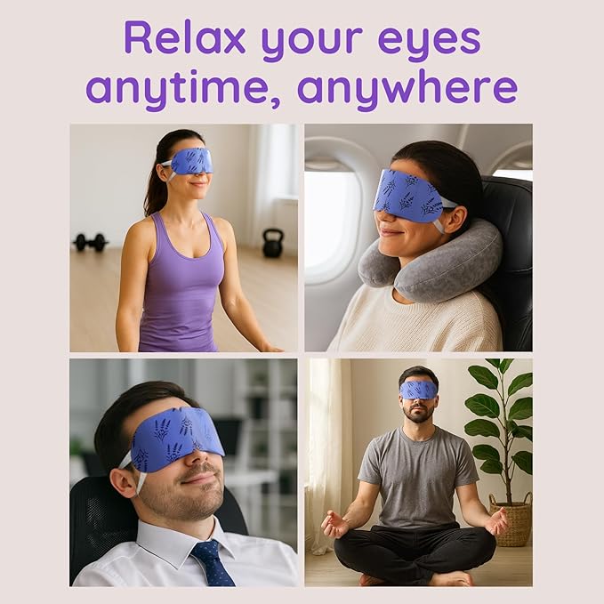 16 Pack Lavender Steam Eye Mask for Dryness, Puffiness, Relaxation, Heated Eye Mask for Sleep & Travel, Self-Heating & Disposable Warm Compress, Travel Essentials, Relaxation Gifts for Women - PAC2