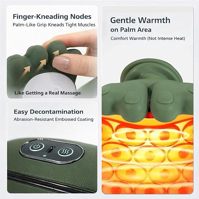 Neck Massager with Finger Kneading, Deep Tissue Neck & Shoulder Massager, 4D Palm-Kneading Massage with Heat, Wearable Strap, Gentle Warmth for Stress & Tension Relief