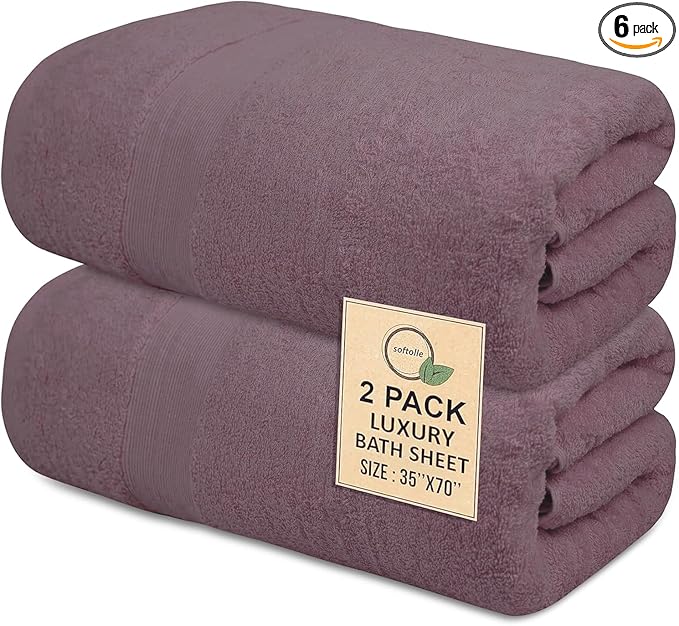 Softolle 100% Cotton Luxury Bath Sheets - Pack of 2 (35" x 70") | Super Soft, Quick-Dry & Highly Absorbent Towels for Bathroom, Home, Spa & Gym (Purple Ash)
