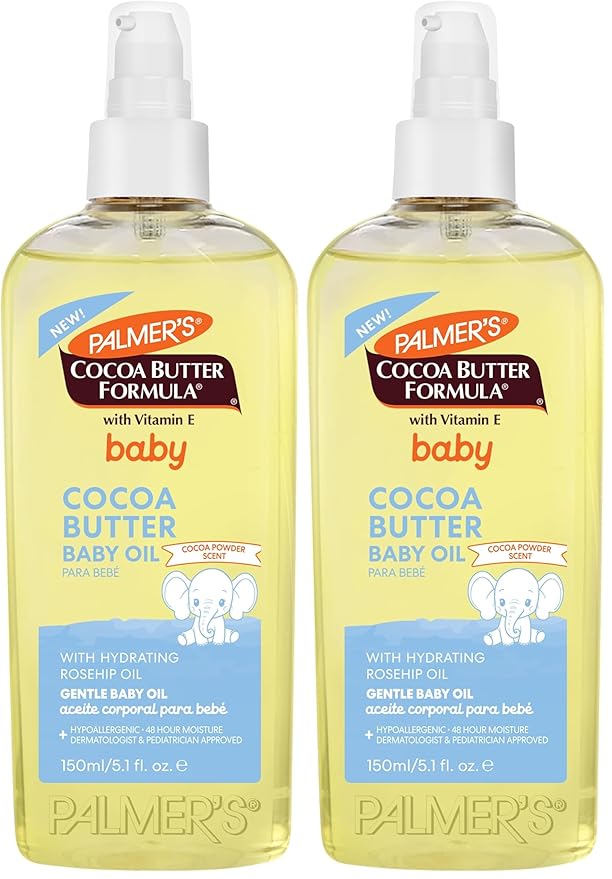 Palmer's Cocoa Butter Formula Gentle Baby Oil, 5.1 fl oz, Nourishing for Delicate Skin, Vitamin E Baby Essentials, (Pack of 2)