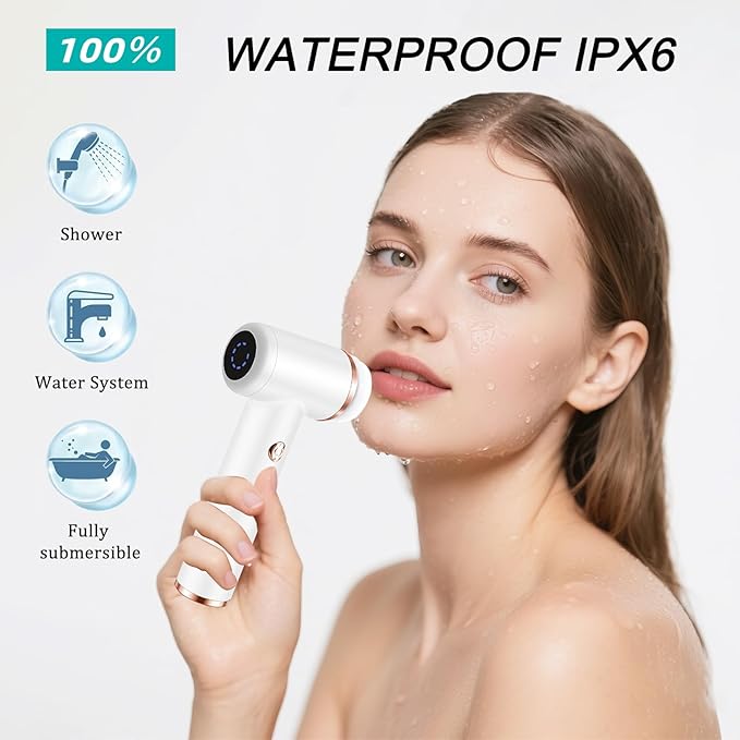 Electric Facial Cleansing Brush with 4 Brush Heads & 5 Speeds - IPX6 Waterproof, Type-C Fast Charging - for Deep Cleansing, Exfoliating, Pore Minimizing & Makeup Removal (White)