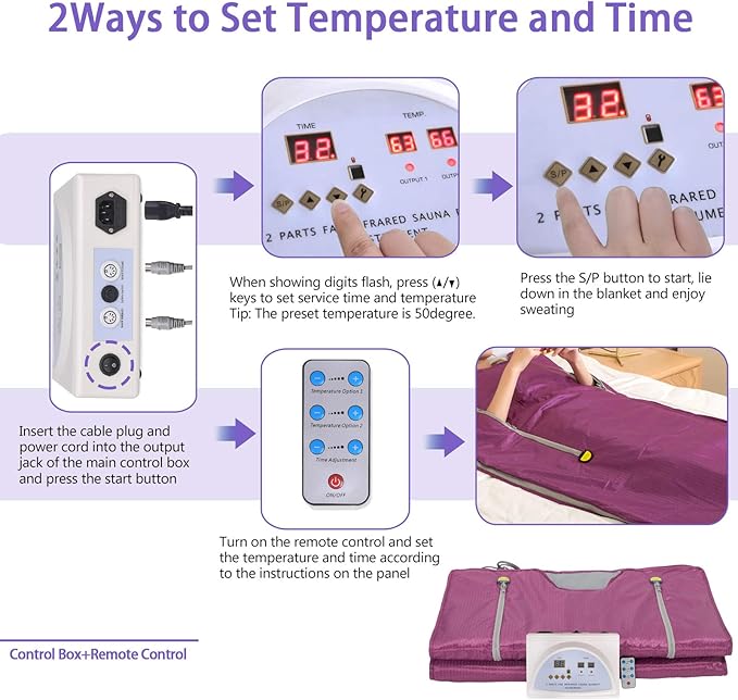 Sauna Blanket Infrared,Double Zipper Design 2 Zone Far-Infrared Sauna Blanket，70"x32"Waterproof Oxford Cloth Professional Detox Therapy Beauty Machine(Zipper Type,Purple)