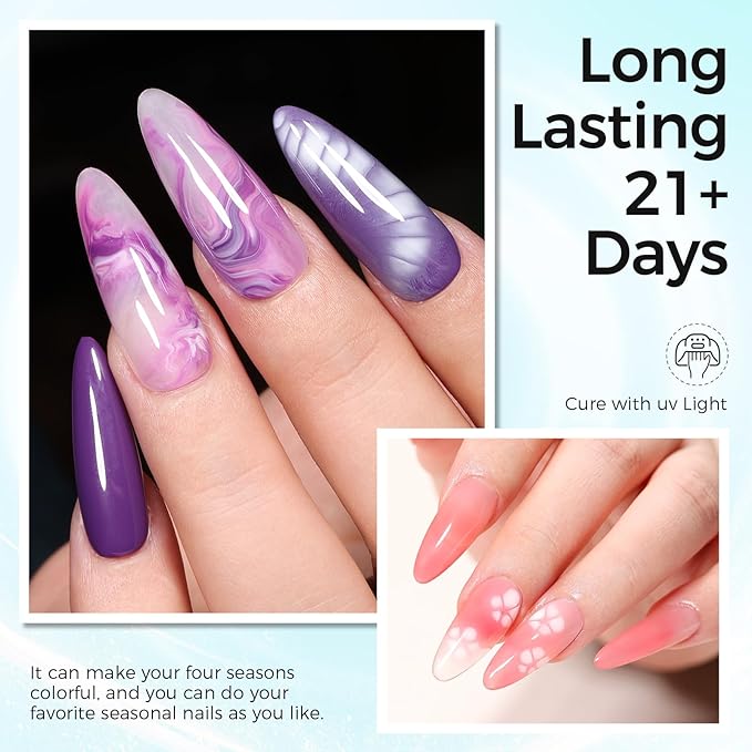 Blooming Gel Nail Kit, 3PCS 18ML No Wipe Top Coat Base Coat & Spreading Gel for Easy Marble Watercolor and Print Nail Painting Effect, Long-Lasting UV/LED Gel, DIY Manicure Gifts for Women