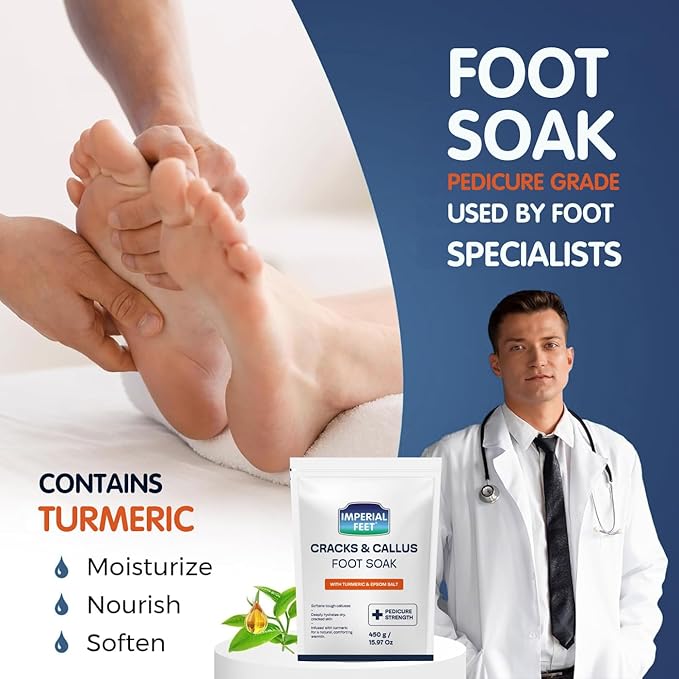 Imperial Feet Epsom Salt Foot Soak (PEDICURE GRADE)-Cracked Heels, Thick Calluses, Soften Hard Skin, Rough Feet & for Deeply Hydrates Dry Cracked Skin Foot Soak Salts with Turmeric 16oz (Orange Detox)