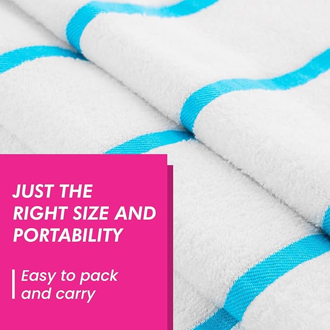 CASA COPENHAGEN Cabana Pool 2Pcs 100% Egyptian Cotton XL Designer Bathsheet Beach Towels Gift Set- White Teal, 500GSM, 35"x70", Bath Sheet Beach Towels (Box Pack, Set for Women & Men)