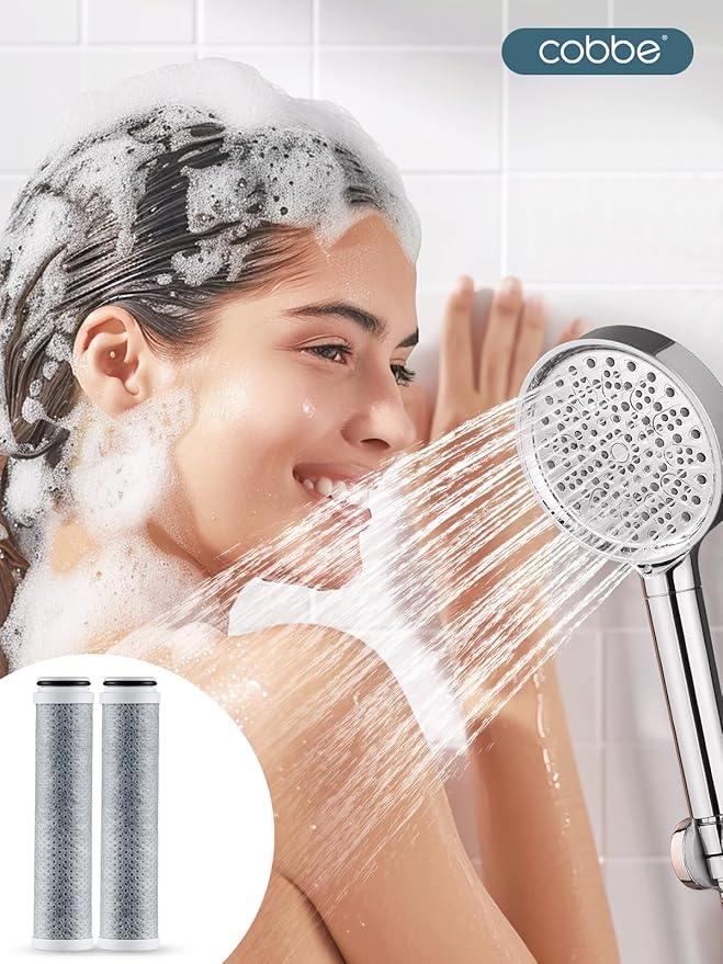Cobbe 2 Pack Replacement Filters for Handheld Shower Head - 99% Chlorine Filtration - 2.0 Carbon Shower Filter - Reduces Dry Itchy Skin