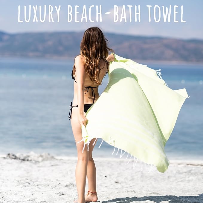 Ray Silver Turkish Beach Towel – 100% Cotton 40x71 Quick Dry Oversized Sand Free Lightweight Blanket for Travel Camping Bath Sauna Pool Gym Yoga (1pc - S-Pistachio Green)