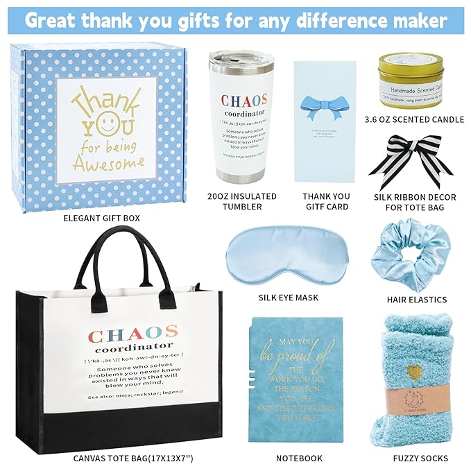 Thank You Gifts for Women, Teacher Appreciation Gifts, Birthday Gift Basket, Employee Appreciation Gift for Friends Women Teachers Coworkers Mom Her Boss Nurse Christmas Gift set with Canvas Tote Bag