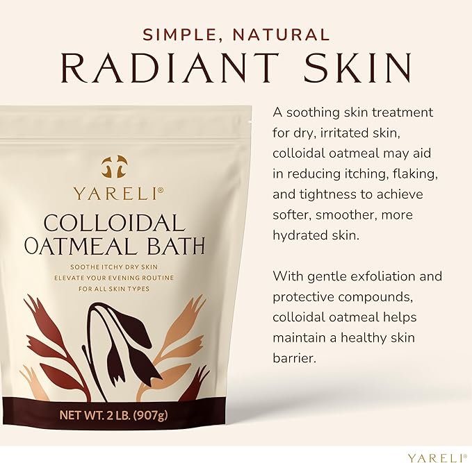 YARELI Colloidal Oatmeal, 2lb (32oz), Bath Powder for Dry Skin, for Adults, Baby and Kids