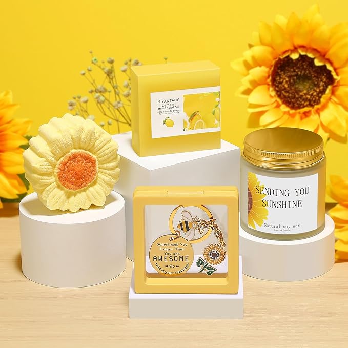 Mothers Day Gifts for Mom Wife Grandma, Sending Sunshine Self Care Get Well Gift Baskets, Relaxation Spa Gifts Set with Luxury Blanket, Birthday Gifts for Women Friend Mom Sister