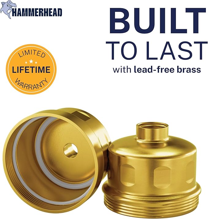 HammerHead Showers® Solid Metal Shower Head Filter – KDF 55 Shower Filter, High Pressure Universal Shower Filters to Remove Toxic Chemicals – Removes Chlorine and Heavy Metals – Brushed Gold