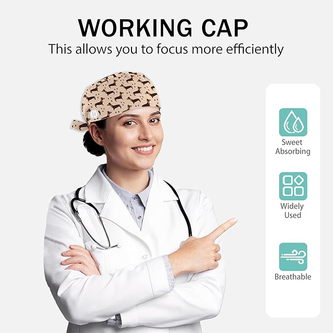 2 Pcs Working Cap with Sweatband for Women Men, Adjustable Cleaning Working Hats, Nurse Surgical Caps