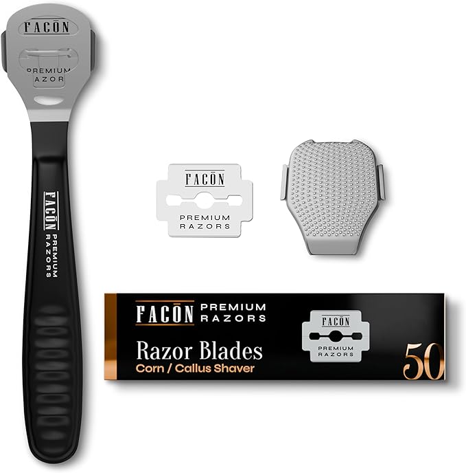 Facón Professional Callus Shaver Remover with 50 Blades, Pedicure Razor for Feet & Hands, Foot Razor for Callus Removal, Callus Blade Remover, Corn Shaver, Surgical Grade Premium Stainless Steel Tool
