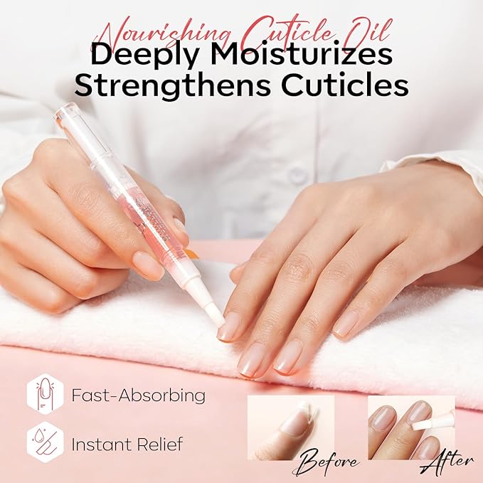 Modelones Nail Strengthener Kits Grey Pink Nail Polish Remover Pads Cuticle Oil Pen for Nail Hardener for Damaged Nails Growth DIY Nail Manicure Kits 23 Pcs Nail Care Kits for Women 15 ml