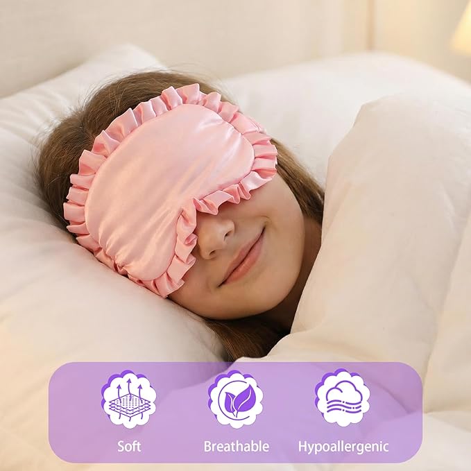 2 Pcs Silk Eye Mask with Adjustable Strap, Ultra Soft Sleep Mask Eye Cover, Skin-Friendly Masks Blackout Blindfold, Reduces Puffy Eyes Travel Gifts, Pink Purple