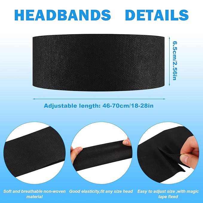 128 Pieces Disposable Spa Facial Headbands Stretch Non Woven Facial Headbands Soft Skin Care Hair Band with Convent Closure for Women Girls Salons Esthetician Supplies, Black Large