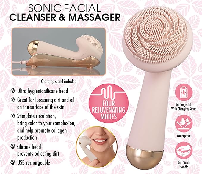 Silicone Facial Cleansing Brush - Sonic Face Cleanser and Massager Face Exfoliator - FineLife Products Scrubber - Exfoliating Skin Care Tools - Rechargeable Face Brushes for Men & Women