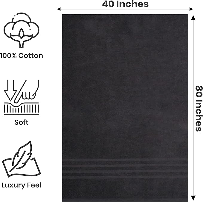 Pack of 2 Jumbo Bath Sheet 40 x 80 Inches, Extra Large Lightweight & Quick Dry Bath Towel, Super Soft & Highly Absorbent – 100% Cotton, Perfect to Wrap Yourself in – Charcoal Grey