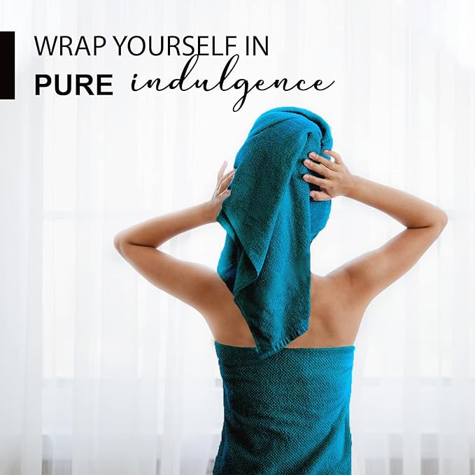 KAHAF COLLECTION 100% Cotton Bath Towels, 24x48 Pack of 6 Towels, Quick Dry, Highly Absorbent, Soft Feel Towel, Gym, Spa, Bathroom, Shower, Pool, Luxury Soft Towels (Teal, KC-2448-6-TEAL)
