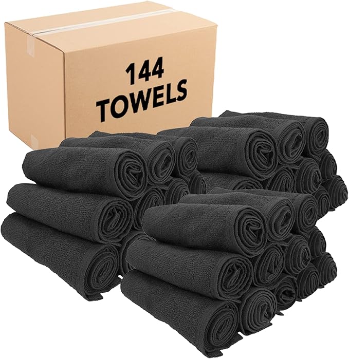Arkwright Bleach Resistant Salon Towels Bulk - 100% Cotton Hair Towels, Soft, Absorbent, Quick Dry Spa & Barber Towels for Hair Stylist, Nail Salon & Esthetician, 16 x 28, Black (Case of 144)