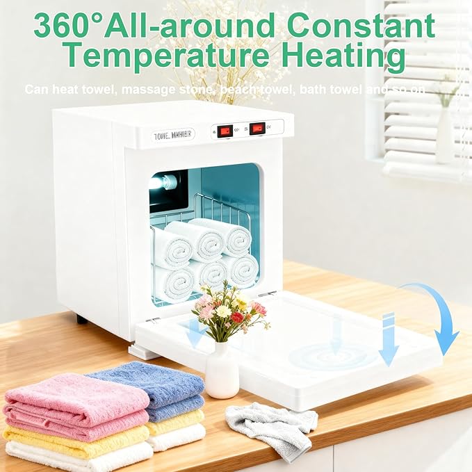 Hot Towel Cabinet 5L, Hot Towel Warmer Cabinet with LED Temperature Display, Extra Large Capacity Heater for Spa, Massage, Salon, Home Use (White 5L)