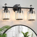 Modern 3 Light Crystal Vanity Light,Black Vertical Bathroom Light Fixture Over Mirror for Dressing Table Sink,Crystal Bathroom Light Fixtures,Compatible with Dimmable Bulbs (Bulbs Not Include)