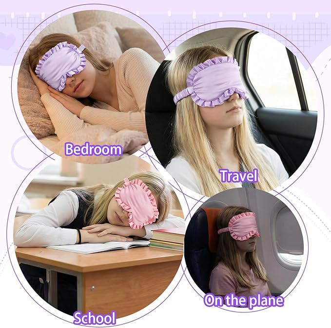2 Pcs Silk Eye Mask with Adjustable Strap, Ultra Soft Sleep Mask Eye Cover, Skin-Friendly Masks Blackout Blindfold, Reduces Puffy Eyes Travel Gifts, Pink Purple