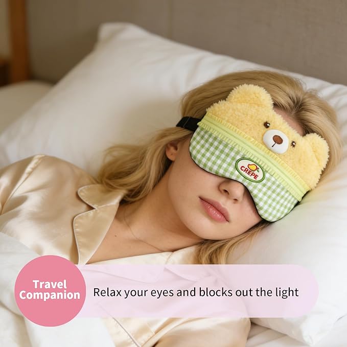 PERFECTSIGHT Sleep Eye Masks, Cute Plush Sleep Eye Cover Lightweight Adjustable Eyeshade Faux Fur Mask Cover for Women Men Kids Sleep Travel Nap, Cake Bear