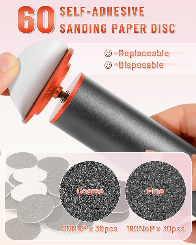 DERMAWAVE Electric Callus Remover for Feet with 60 Sandpaper Discs, Adjustable Speed Professional Foot File Electric Heel Grinder Sander Pedicure Tool for Men & Women