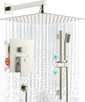 SR SUN RISE Shower System with 10" Rain Showerhead, Square Handheld Showerwith 16-Inch Slide Bar and 71-Inch Hose, Wall Mounted Shower Faucet Set Included Valve and Trim Kit, Brushed Nickel