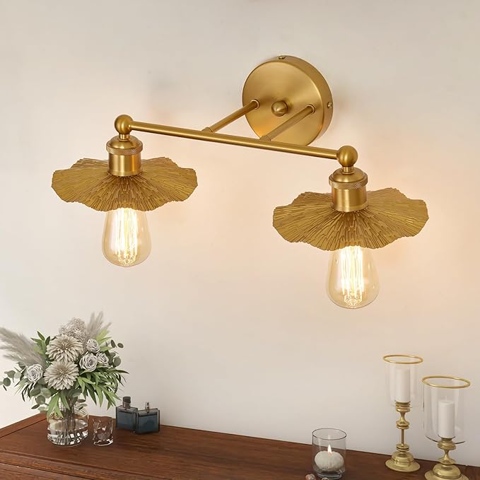 ZGLAOJT 2 Light Vintage Vanity Light Gold Bathroom Light Fixtures Over Mirror.